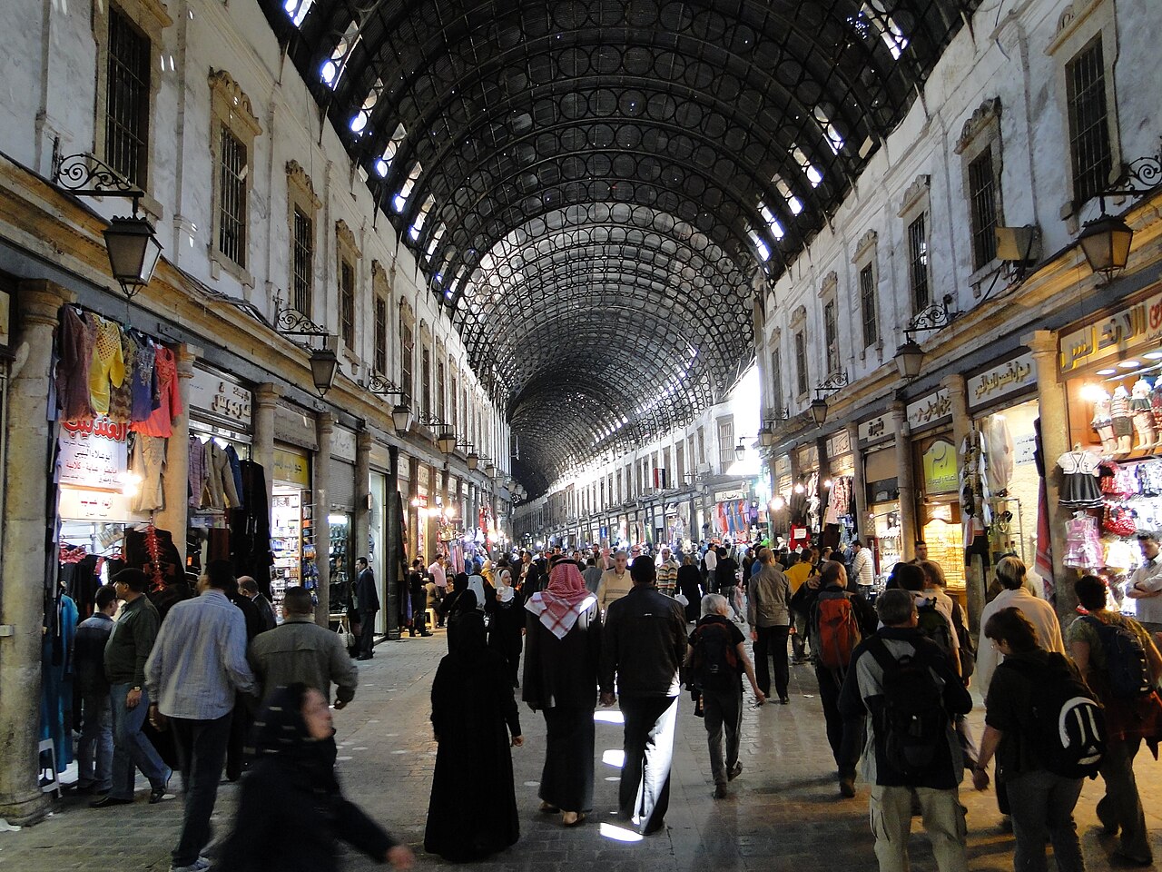 Lantern light in a covered Syrian souq